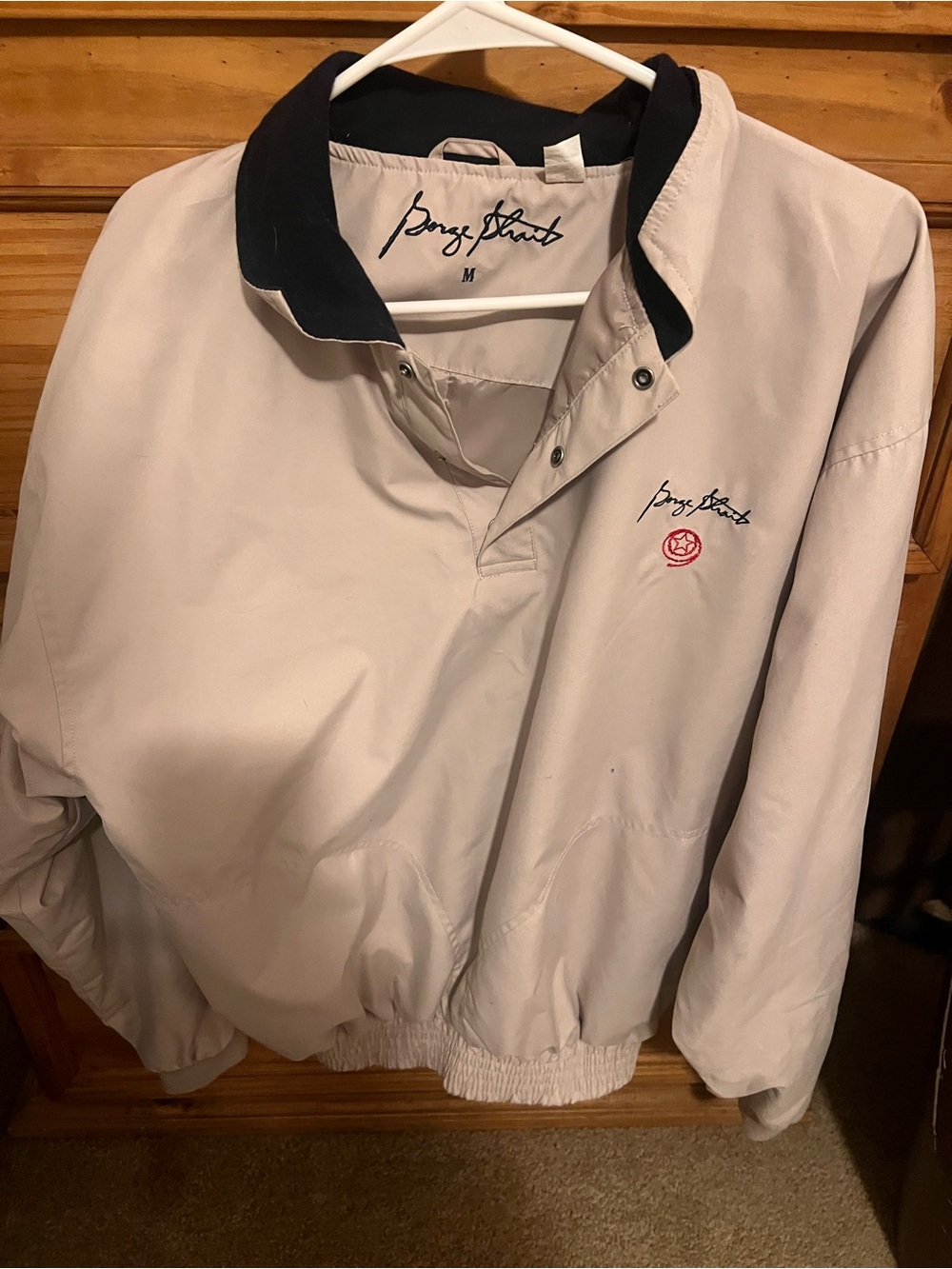 Perry Ellis Light Cream Pullover Jacket with Black Collar